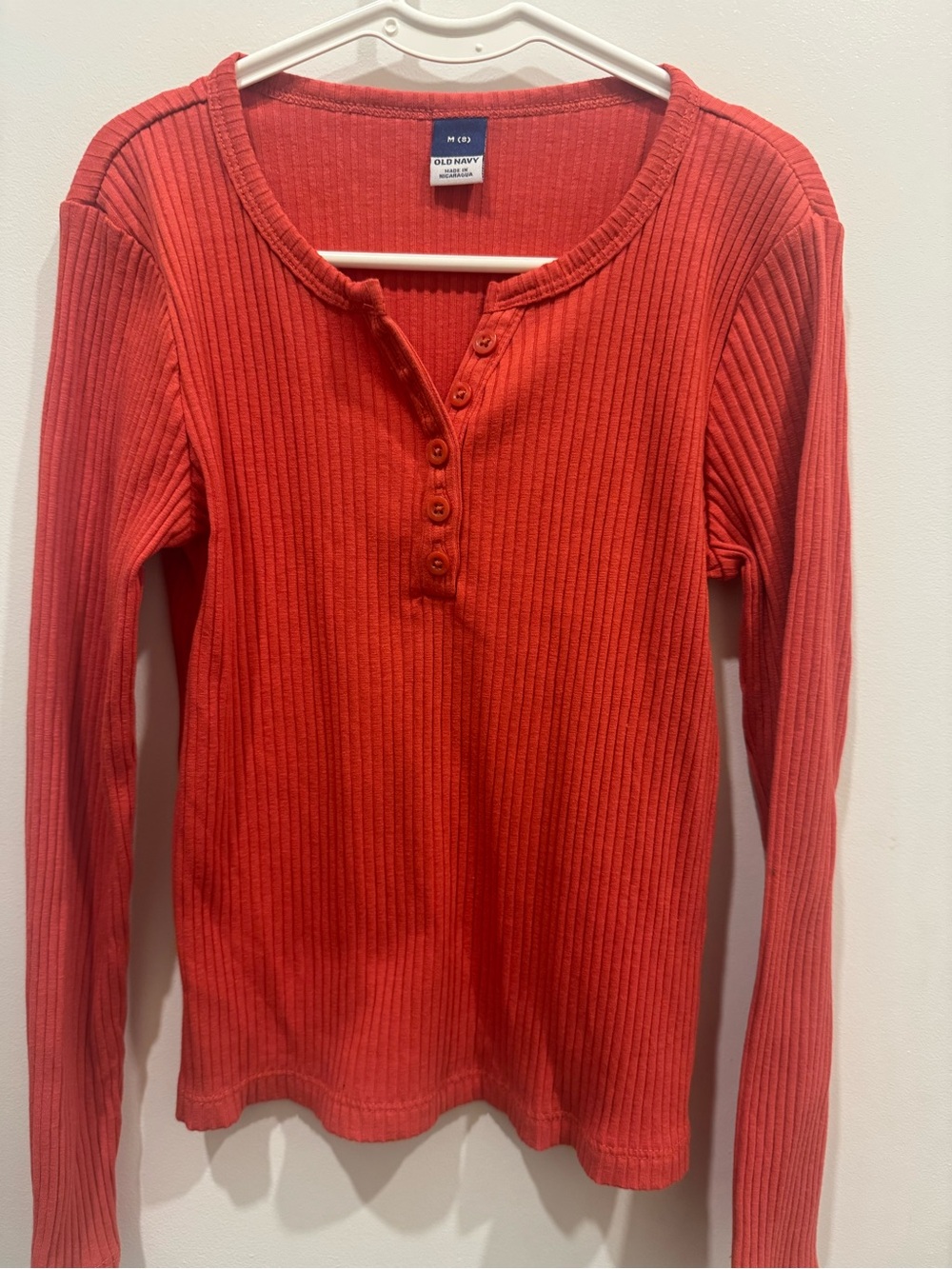 Old Navy girls Red Ribbed Henley Long-Sleeve Top